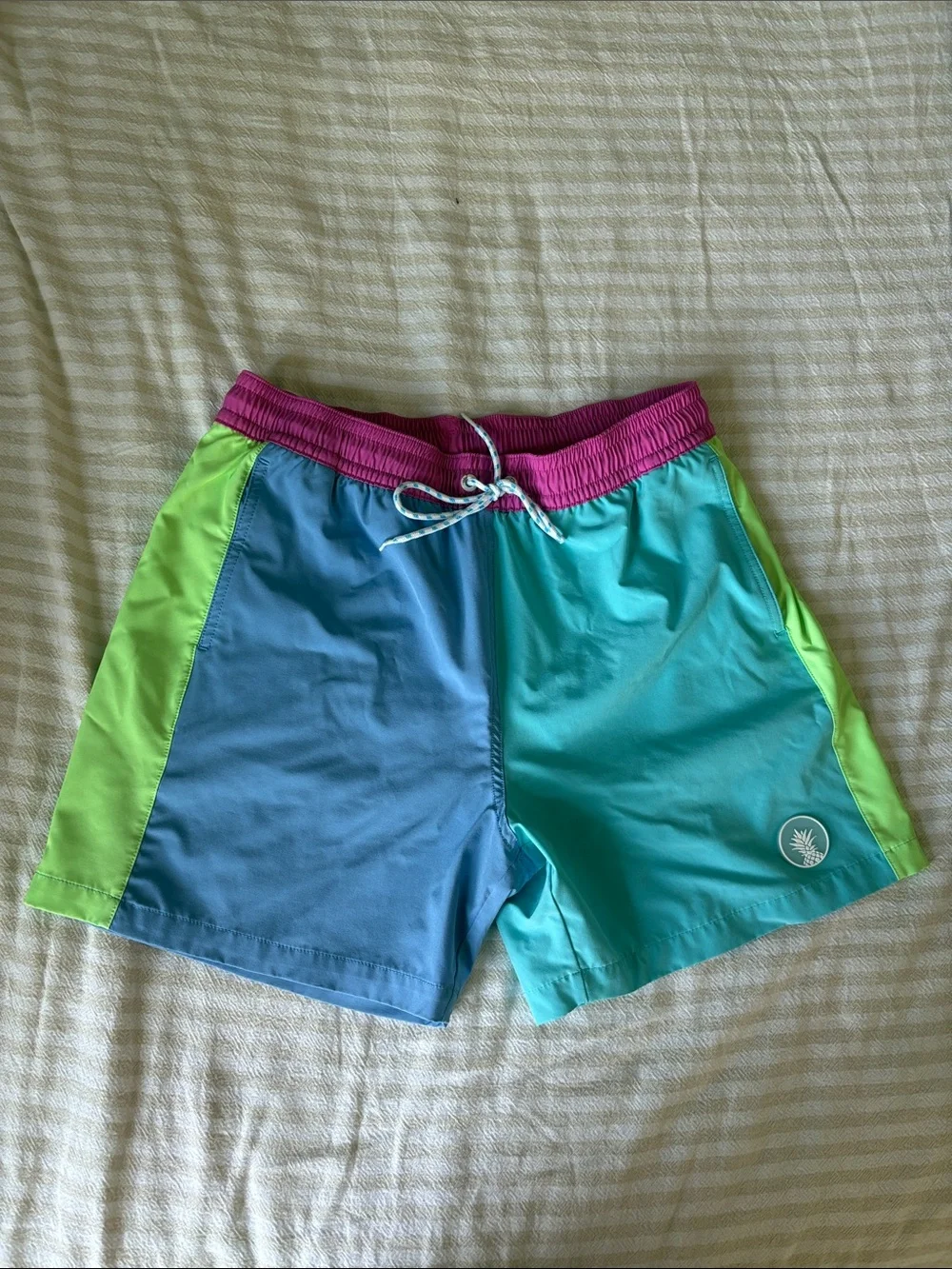 chubbies Colorblock Swim Shorts in Magenta, Teal & Light Blue